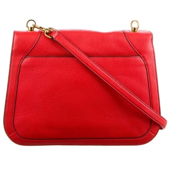 Tory Burch Logo Poppy Red Grained Leather Shoulder Bag - Picture 4 of 12